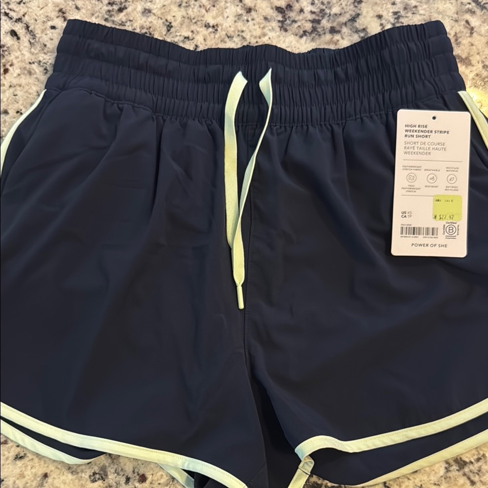 Navy Women's Shorts with Light Green Trim